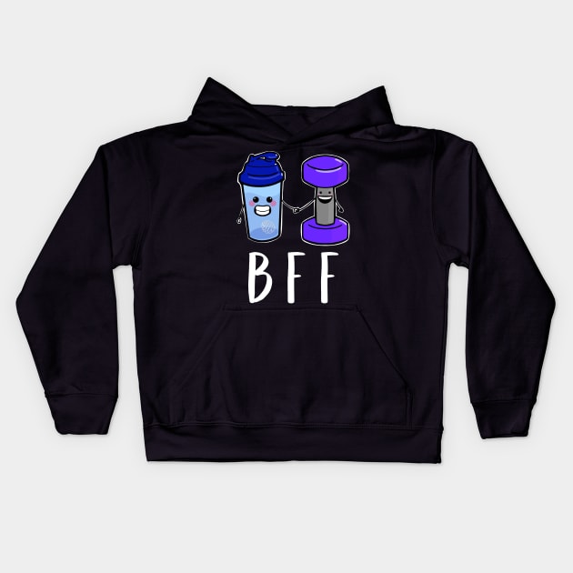 BFF Cute Protein Shaker And weights Kids Hoodie by SusanaDesigns